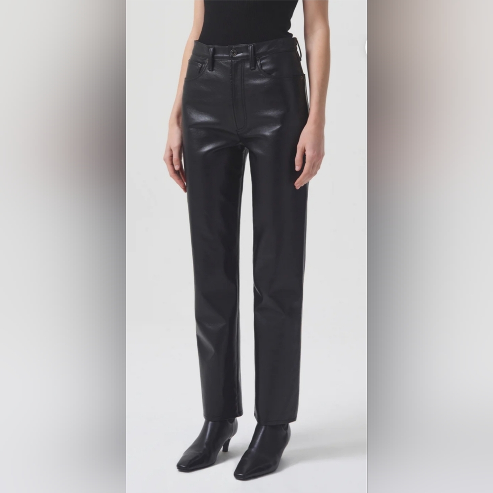AGOLDE Recycled Leather 90's Pinch Waist In Detox Black Size 26 NWT